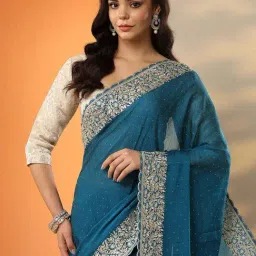 Libas Blue Embellished Saree With Unstitched Blouse image 5