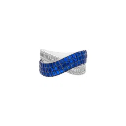 MISS JO 925 Sterling Silver Rhodium Plated Stones Studded Twisted Finger Ring-picture-22