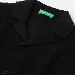 United Colors of Benetton Boys Black Regular Fit Cuban Collar Patterned Shirt image 3