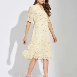 Latin Quarters Beige Regular Fit Printed Dress image 3