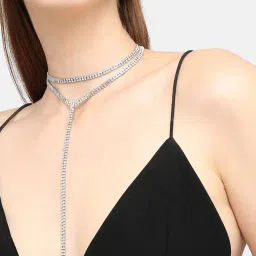 SOHI Silver Gem Studded Choker Necklace image 3