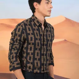 Rare Rabbit Grey Regular Fit Geometric Shirt image 3