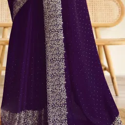Satrani Purple Embellished Saree With Unstitched Blouse image 3