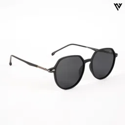 Voyage Black Round Polarised and UV Protected Lens Unisex Sunglasses image 3