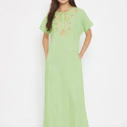 The Kaftan Company Light Green Embroidered Nighty-picture-31