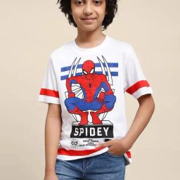 Kidsville White & Red Cotton Printed Spiderman T-Shirt-picture-40