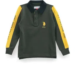 U.S. Polo Assn. Kids Green & Yellow Logo Full Sleeves Polo T-Shirt-image-2