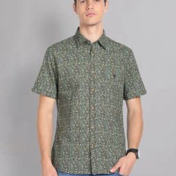 AD by Arvind Green Slim Fit Tropical Print Shirt-picture-2