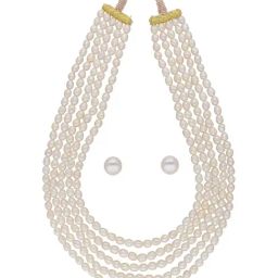 Sri Jagdamba Pearls Jhanvi Pearl White Alloy Necklace & Earring Set-picture-5