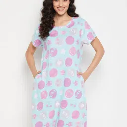 Clovia Blue Printed Night Dress-picture-22