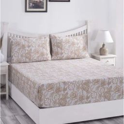 Maspar Hues PBS Nomad Scuplt Orlean Blue & Brown Cotton 210 TC King Bedsheet & 2 Pillow Covers-picture-20