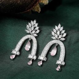 Zeneme Rhodium Plated AD Crystal Quirky Cluster Drop Earrings-picture-49