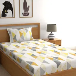 Dreamscape Yellow & White Cotton 140 TC SingleBedsheet with 1 Pillow Cover-image-48