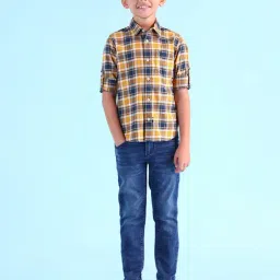 U.S. Polo Assn. Boys Yellow Cotton Plaid Shirt image 2