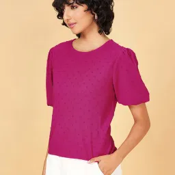 YU by Pantaloons Pink Self Pattern Top image 3