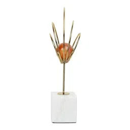 De Maison Decor Gold Plated Metal, Peach Glass Ball & White Stone Blend Sculpture image 4