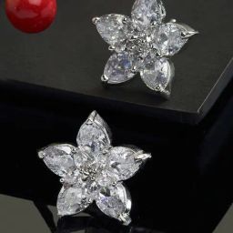 Zeneme Rhodium Plated Silver White Crystal AD Studded Floral Shaped Stud Earrings-picture-5