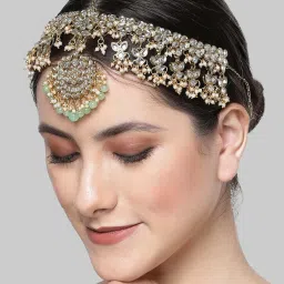 Karatcart Gold-Plated Light Green Beads Kundan Mathapatti for Women image 3