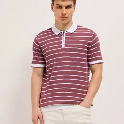 The Bear House Maroon Slim Fit Stripes Polo T-Shirt-picture-47