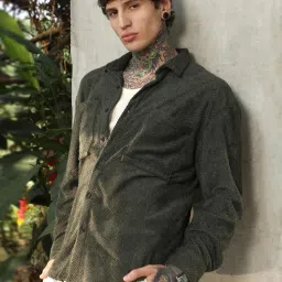 Campus Sutra Green Poly Spandex Regular Fit Textured Shirt image 3