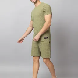 Club York Olive Regular Fit Textured Crew T-Shirt & Shorts Set image 3