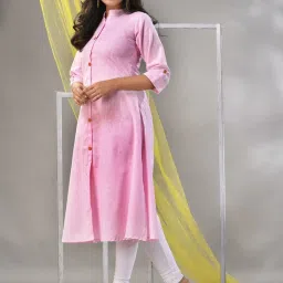 CHARUKRITI Baby Pink Cotton Straight Kurta image 3