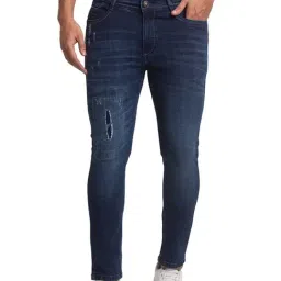 Parx Blue Slim Tapered Fit Distressed Jeans-picture-41