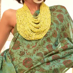 Vardha Mint Green Printed Saree With Unstitched Blouse image 3