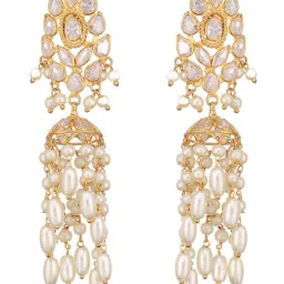 Saraf RS Jewellery White Statement 24K Gold Plated Kundan Studded Minimal Dangler Earring image 2