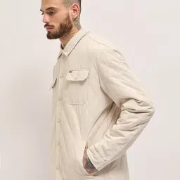 The Bear House Cream Polyester Regular Fit Self Design Casual Jacket image 3
