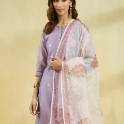 Fabindia Natural & Pink Cotton Silk Hand Block Printed Dupatta image 4