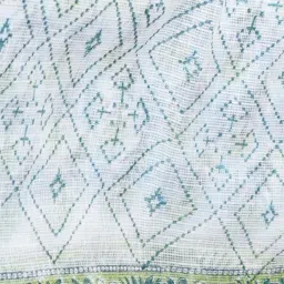 Unnati Silks White & Green Floral Print Saree With Unstitched Blouse image 3