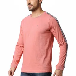 Basics Pink Muscle Fit Striped T-Shirt image 3