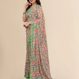 Winza Designer Parrot Green Printed Saree with Unstitched Blouse image 3