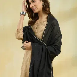 Fabindia Black Cotton Silk Embroidered Dupatta image 3