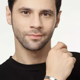 NVR Black & Silver Stainless Steel Cuff Bracelet for Men - Set of 2 image 3