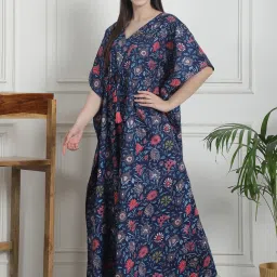 Secret Wish Navy Floral Print Kaftan Nighty image 3
