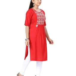 Aarika Kids Red & White Embroidered Kurta with Leggings image 3