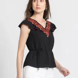 SHAYE Black & Orange Printed Top image 3