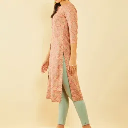 Soch Peach-Coloured Rayon Ethnic Motifs Printed Kurta image 3