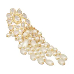 Saraf RS Jewellery White Statement 24K Gold Plated Kundan Studded Minimal Dangler Earring image 3