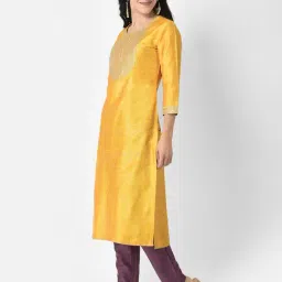 Span Yellow Embellished Straight Kurta image 3