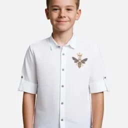 CHARCHIT Boys White Cotton Embellished Shirt-picture-15