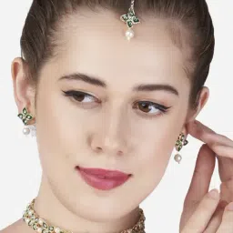 Zaveri Pearls Green Meenakari Flowers Ethnic Necklace, Earring, Maangtikka & Ring Set-ZPFK13605-image-56