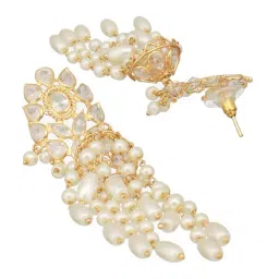 Saraf RS Jewellery White Statement 24K Gold Plated Kundan Studded Minimal Dangler Earring image 5