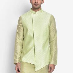 KISAH Green Blended Embroidered Nehru Jacket-picture-27