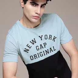 GAP Brand Logo Printed Colourblocked Pure Cotton Slim Fit T-shirt-picture-41