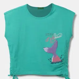 United Colors of Benetton Kids Green Cotton Embellished Top-picture-27