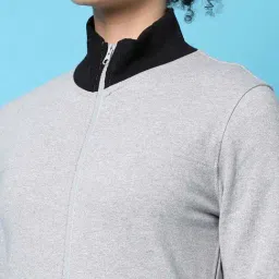 Campus Sutra Grey & Black Cotton Color-Block Sweatshirt image 5