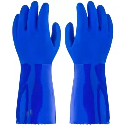 Swavind Safety Hand Gloves High-Quality PVC 36 cm (14 inch Pair) Length Blue Free Size (Pack of 600 Pair)-image-14